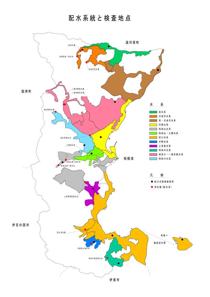 熱海市の水道配水水系図です。