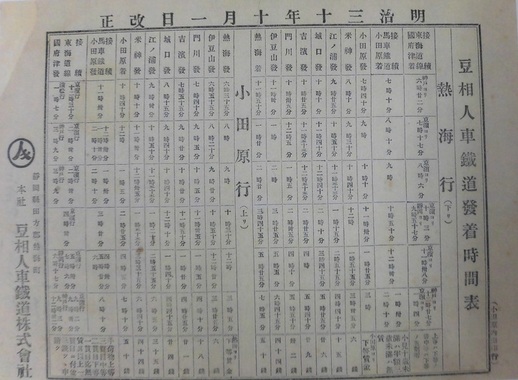 豆相人車鉄道時刻表の画像