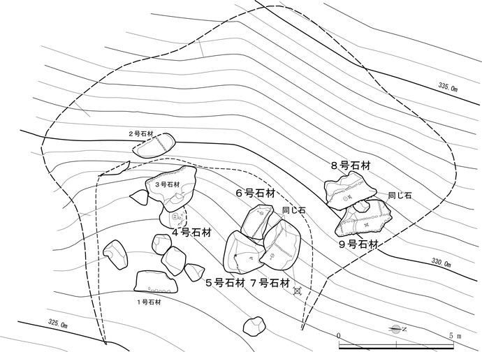 石割工程がわかる石材群の測量図