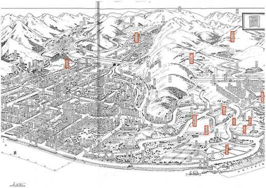 伊豆熱海温泉鳥瞰図（熱海駅から西山・水口方面）の画像
