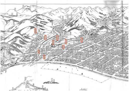 伊豆熱海温泉鳥瞰図（水口方面から和田方面）の画像