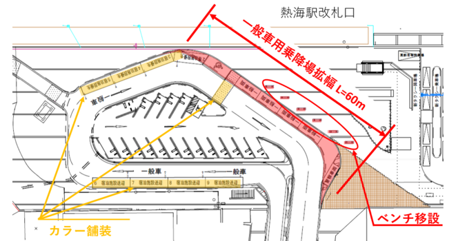 熱海駅前拡幅箇所の位置図